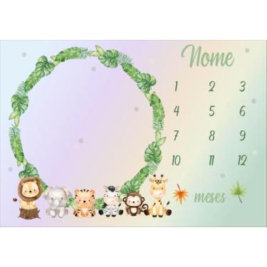 Imagem de Painel de Tecido Sublimado Mesversário Bebê Menino Animais Safari Cute