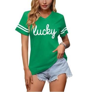 Imagem de Camiseta feminina ALIREVERIE St Patricks Day Shamrock Green XL
