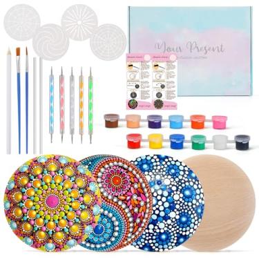 Imagem de Artesanato relaxante para adultos - presentes para mulheres, mãe, filha, irmã, amiga, colega de trabalho, kit de pintura rupestre mandala amigável para iniciantes com ferramentas de pontilhamento de