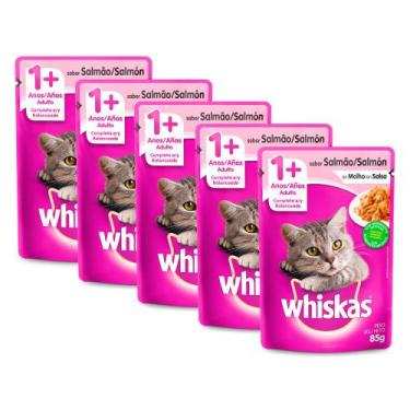 Imagem de Kit 5 Ração Úmida para Gatos Whiskas Adulto 1+ Anos Sabor Salmão ao Mo