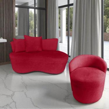 Imagem de Kit Namoradeira + Poltrona Yara Orgânica Suede Vermelho - Mansão Decor