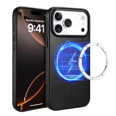 Imagem de ICARER Capa para iPhone 17 Pro Max, capa de couro genuíno, compatível com carregamento sem fio MagSafe, compatível com Apple iPhone 17 Pro Max 6,9 polegadas modelo 2025 (preto)