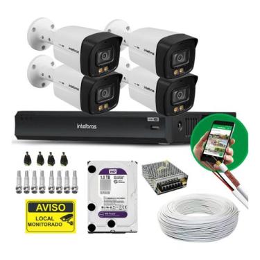 Imagem de Kit CFTV 4 Câmeras Full Color 1080p DVR 4 Canais IA HD 1TB Purple Inte