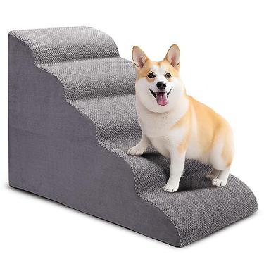 Imagem de CiWiVOKi Escadas Para Cães, Degraus Para Cama Alta, Antiderrapantes, De 5 Passos, Cinza Claro, De Espuma, 34 x 16 x 24 Polegadas, Ideal Para Cães Pequenos, Velhos E Gatos