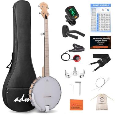 Imagem de ADM Banjo Open Back 5 Cordas Tamanho Completo Clawhammer Banjoe Kit Iniciante com Cabeça Remo, Banjo de Bordo com 5º Sintonizador Engrenado, Natural