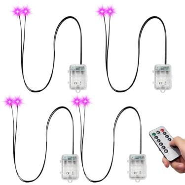 Imagem de 4 peças, contas de lâmpada pequenas roxas, 2 caixas de bateria à prova d'água, 8 funções, temporizador, 2 lâmpadas, controle remoto, embalagem do fornecedor (pilhas não incluídas)