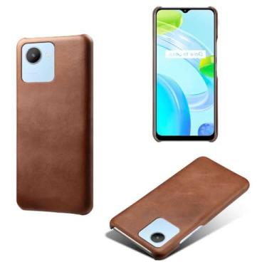 Imagem de Capa para OPPO Realme C30 4G,Proteção contra quedas,Casca de volta de cor sólida simples,Design de couro de imitação de plástico-Brown