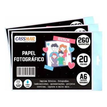 Imagem de Papel Fotográfico Glossy Brilhante 10x15 260g Cassmar 1000Fls