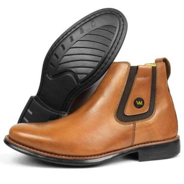 Imagem de Botina Masculina em Couro com Palmilha em Gel - Marrom Claro - Vítor M