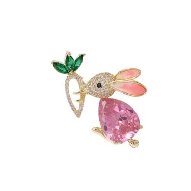 Imagem de Broche de strass de cenoura de coelho fofo para mulheres e meninas - cristal austríaco rosa verde CZ coelho animal lapela broches suéter vestido terno chapéu cachecol acessórios de roupas alfinetes