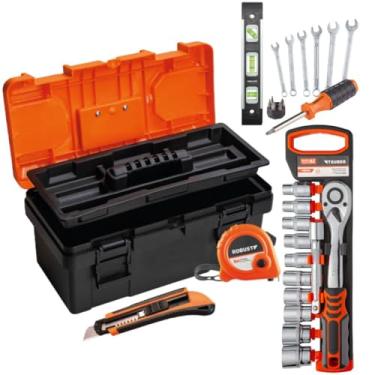 Imagem de Kit de Ferramentas com caixa plástica+ Jogo Soquetes Sextavados.