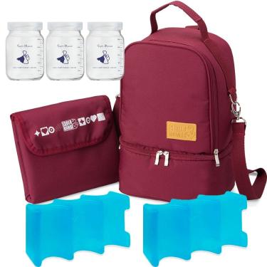 Imagem de Mochila Térmica Amamente+ Duo Ice com Potes para Leite Materno 200ml Super Mamãe e Trocador Portátil