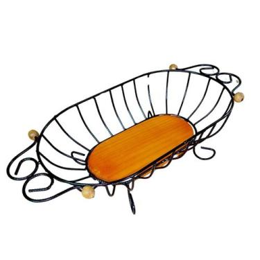 Imagem de Fruteira De Mesa Oval Ferro e Madeira Grande - Art MM, Preto