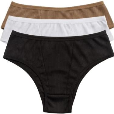 Imagem de Kit 3 Calcinha Feminina Canelada Confortável Lingerie Básica Forro Alg