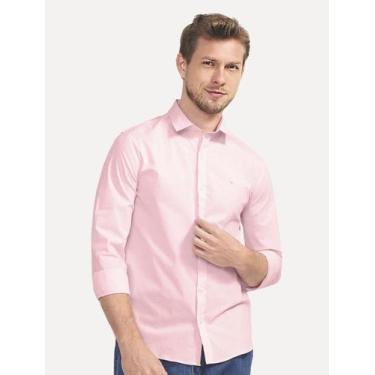 Imagem de Camisa Calvin Klein Jeans Masculina Slim Fit New CKJ Logo Rosa Claro, 