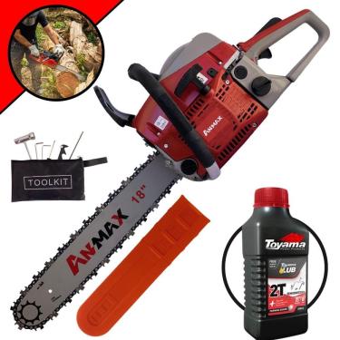 Imagem de Motosserra Anmax CS5200-B À Gasolina 2T 52cc 2,7HP Alta Rotação e Performance Sabre 18 Polegadas Ponta Rolante Corrente 32 Dentes + ÓLEO TOYAMA 2T