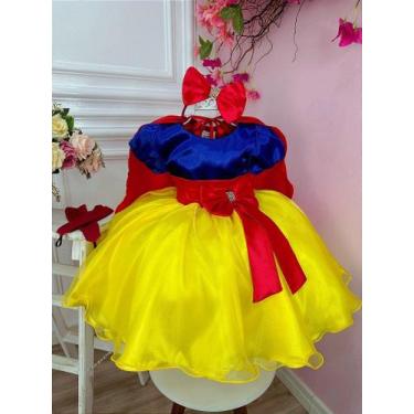 Imagem de Vestido Fantasia Infantil Branca de Neve com Capa, Tiara e Luva - Fabu