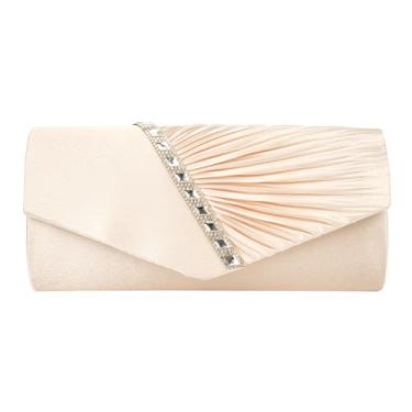 Imagem de DODAMOUR Bolsa noturna de strass de cetim, bolsa plissada com alça de corrente destacável, bolsa retangular elegante e cintilante, serve para chaves, batom, espelho, para casamento, formatura, gala