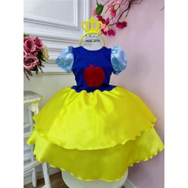 Imagem de Fantasia Infantil da Branca de Neve com Tiara Luxo - Tamanho P ao G - 