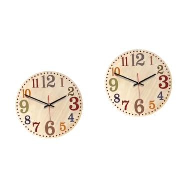 Imagem de TLTDSMY Relógios de parede 2 peças relógio redondo simples criativo relógio de parede sala de estar relógio redondo de madeira relógio criativo dropshipping relógios de decoração de madeira