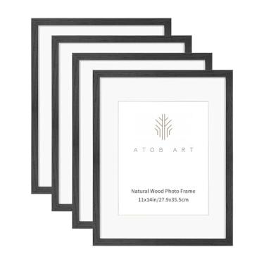 Imagem de ATOBART Porta-retrato 28 x 35,5 cm, pacote com 4, madeira natural texturizada com moldura de 0,78 polegadas de espessura, vidro temperado HD, mesa e visor de parede