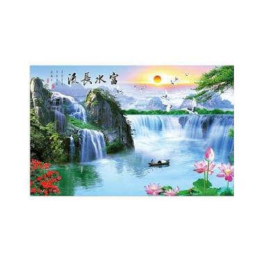Imagem de BMZFYBS Impressão em tela moderna - imagem de arte de parede de paisagem - cachoeira pássaros de lótus - pôster para sala de estar banheiro decoração de casa 80 x 130 cm 31 x 51 pol sem moldura
