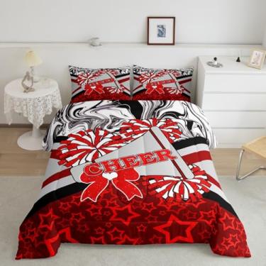 Imagem de Conjunto de cama solteiro para amantes de ginástica, líder de torcida com glitter, para decoração de quarto de crianças, adolescentes e adolescentes, conjunto de colcha reversível, 2 peças