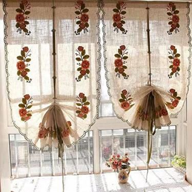 Imagem de Cortina de cozinha curta 2 peças cortinas de níveis de tratamento de janelas para cozinha, janelas de janela de bolso de barra de estilo campestre, cozinha café sala de jantar casa de banho