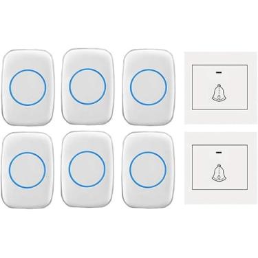 Imagem de Campainha Sem Fio Com 6 Receptores, 2 Botões De Pressão, Kit De Campainha De Porta à Prova D'água Ip44 Com Alcance De 300 M, 36 Toques, 4 Níveis De Volume, Indicador Led, White