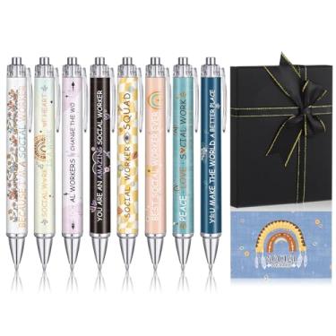 Imagem de Sayglossy 8 canetas esferográficas retráteis de tinta preta com caixa de presente preta, cartão de felicitações para mulheres, homens, professores, estudantes, presentes, diário, material escolar