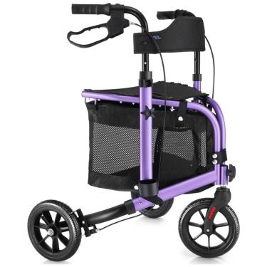 Imagem de Andador Dobrável de 3 Rodas com Assento Acolchoado Ideal para Idosos, WALK MATE, Roxo