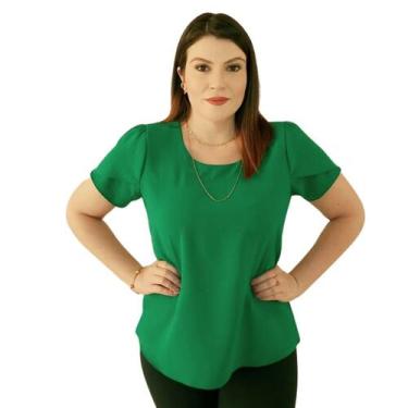 Imagem de Blusa Social Manga Curta Tulipa Feminina Lisa em Crepe Duna - MADALIH 