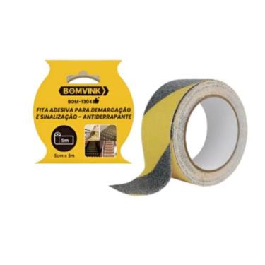 Imagem de Fita Lixa Demarcação Zebrada Antiderrapante Preta Amarela 50x5m - Bomv