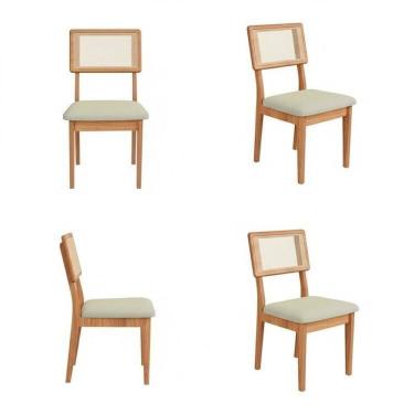 Imagem de Kit 4 Cadeiras Estofadas Encosto Telado Estrutura 100% Mdf Bolonha Freijó/Cesare Escuro
