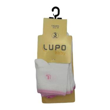 Imagem de Kit 3 pares de meia lupo baby cano curto ref:2165 meninas, Branco, Ros