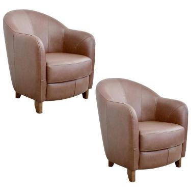 Imagem de Kit 2 Poltronas Decorativas Sala de Estar Pés Madeira Kairós Couro Caramelo - Gran Belo