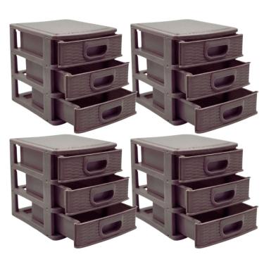 Imagem de Kit 4 Gaveteiro Organizador De Mesa 3 Gavetas Textura Marrom