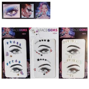 Imagem de Adesivo Autocolante para Olhos Unha Cabelo e Rosto Face Jewels Carnava