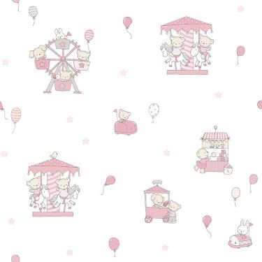 Imagem de Papel de Parede Lullaby Carrossel Rosa 2202 - Rolo: 10m x 0,53m
