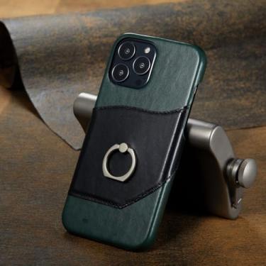 Imagem de Capa de couro com suporte de anel para iPhone 15 Pro Max 14 13 12 Mini 11 6 7 8 Plus SE 2022 XS Xr Capa de suporte para cartão, verde, para iPhone7Plus
