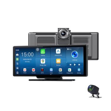 Imagem de Painel de carro 4G Carplay Android Auto Dash Cam, retrovisor grande Android 13.0 com ADAS, tela sensível ao toque IPS de 10,4 polegadas, DVD veicular 5G WiFi GPS Bluetooth, lente dupla FHD 1080P RAM