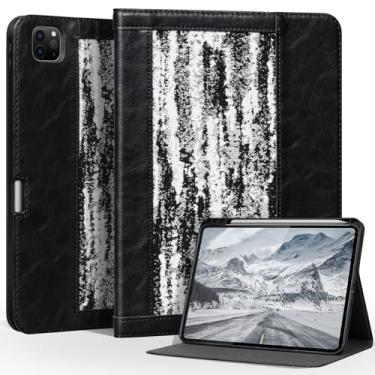Imagem de CPNVWA Capa para iPad Pro 11 polegadas M4 2024 com suporte para lápis | Couro genuíno | Smart Folio Auto Sleep/Wake | Proteção à prova de choque | Suporte ajustável | Preta
