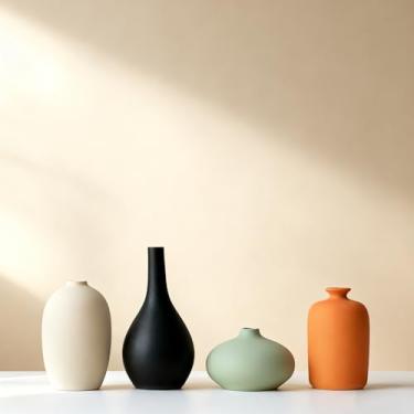 Imagem de YAOBAOX Conjunto de 4 pequenos vasos de cerâmica fosca – decoração moderna e boêmia para casa, escritório, prateleira, mesa de sala de estar, cornija, quarto, entrada, vasos decorativos rústicos de