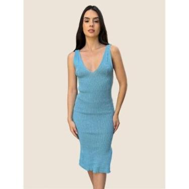 Imagem de Vestido Midi Feminino Tricot Tubinho Leve Moda Casual Fenda Lateral-Feminino