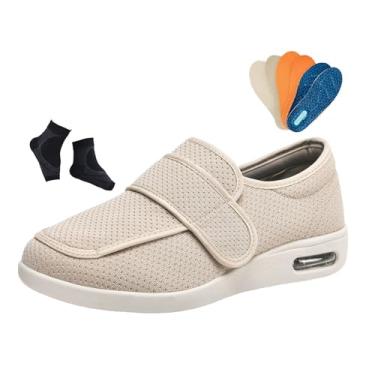Imagem de Calçado Ortopédico Ajustável Para Caminhada Com Artrite E Edema Para Diabéticos Homens, Calçado Largo Respirável Caminhada De Idosos Que Engorda E Alarga, Alívio Dor Nos Pés Inchados(Beige,47 EU)