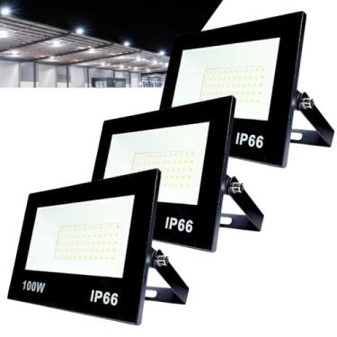 Imagem de Kit com 3 Refletor LED Holofote 100W Branco Frio 6500K - IP66 à Prova d’Água Econômico para Jardim, Fachada e Quintal Premium