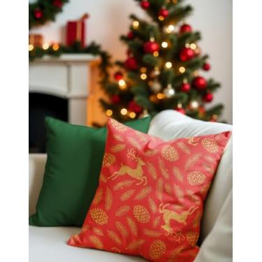 Imagem de Kit 2 Capas Para Almofadas 60x60 Natalinas Vermelha Decoração Natal Renas