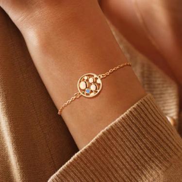 Imagem de Pulseira de ouro feminina banhada a ouro delicada turquesa pulseira de pedra charmosa joia simples artesanal minimalista para ela