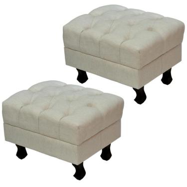 Imagem de Kit 2 Puffs París Luis Xv Capitone Tecido Linho Pés Madeira