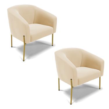 Imagem de Poltrona Pé de Ferro Dourado Kit 2 Stella Suede Bege D03 - D'Rossi